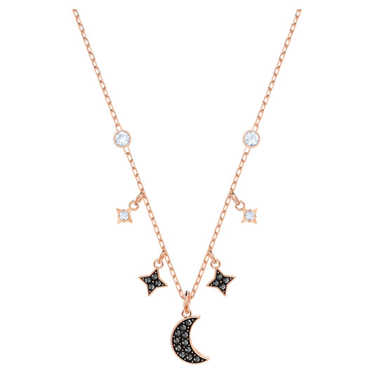 Swarovski Symbolic necklace Moon and star, Black, Rose gold-tone plated 5429737