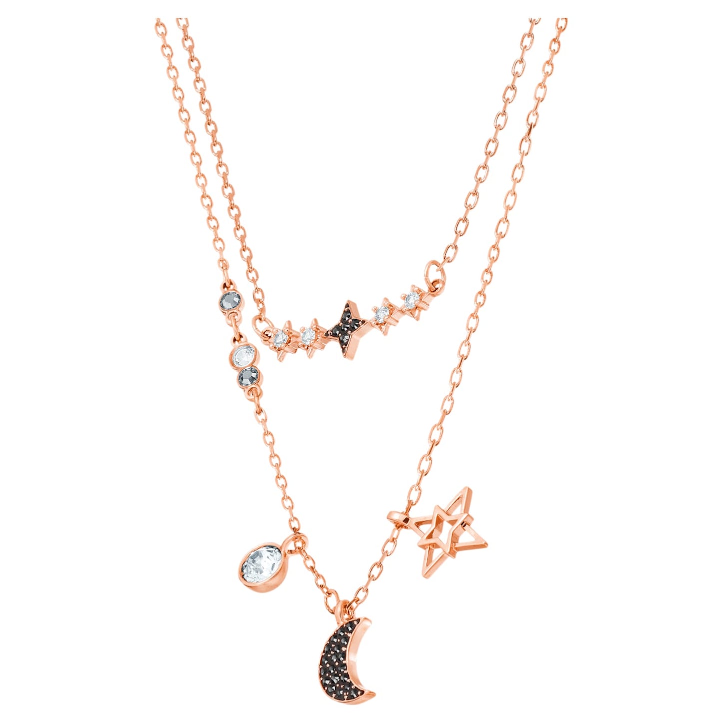 Swarovski Symbolic necklace Set (2), Moon and star, Black, Rose gold-tone plated