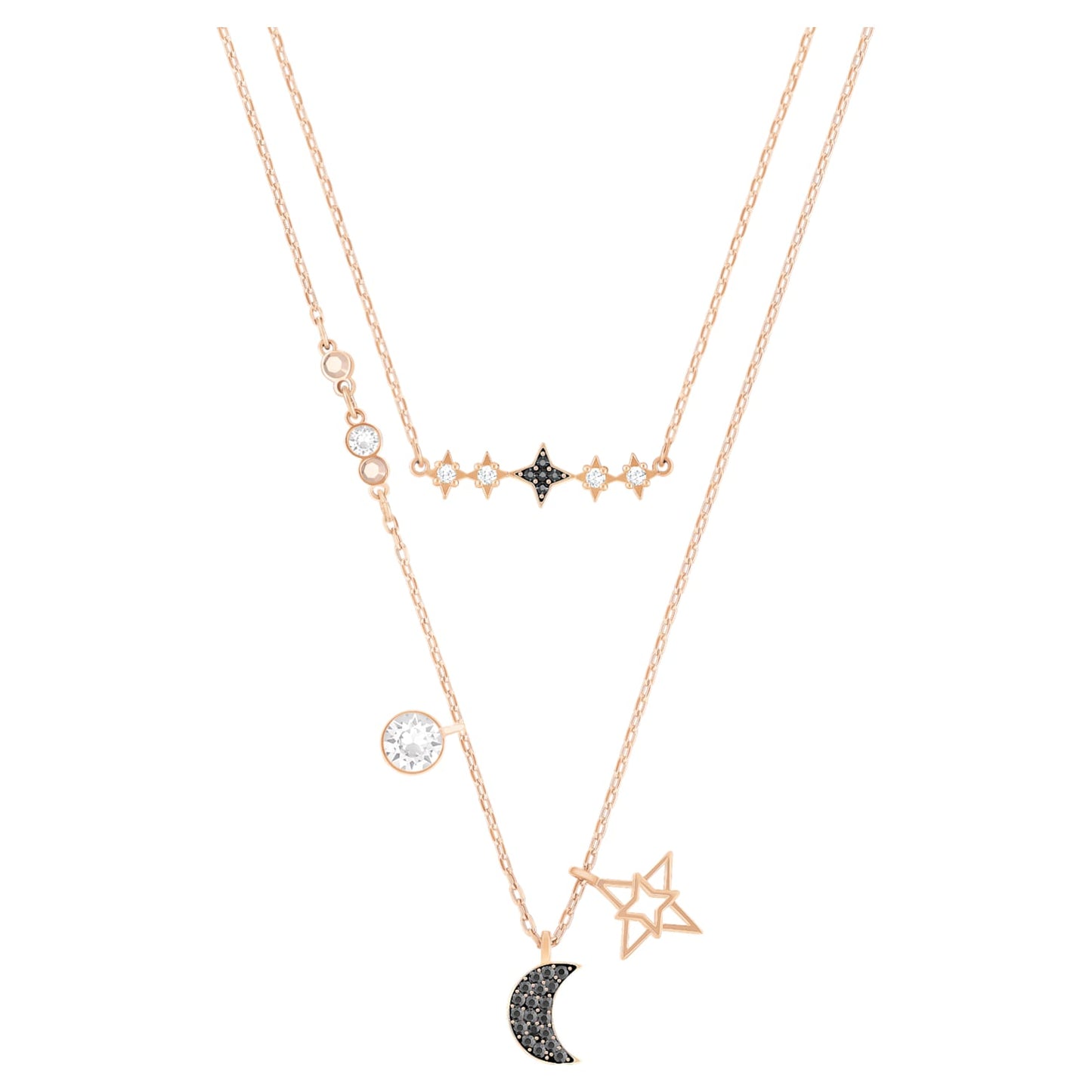 Swarovski Symbolic necklace Set (2), Moon and star, Black, Rose gold-tone plated