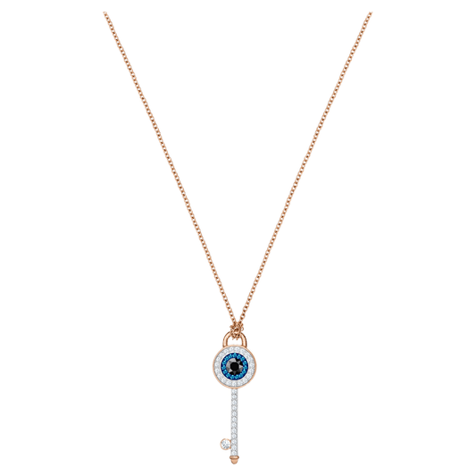 5437517 Swarovski Symbolic pendant Evil eye and key, Blue, Rose gold-tone plated